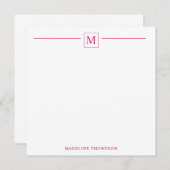 Moderne Minimalistische Magenta Monogram Line Mitteilungskarte (Vorne/Hinten)