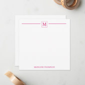 Moderne Minimalistische Magenta Monogram Line Mitteilungskarte (Vorderseite/Rückseite Beispiel)