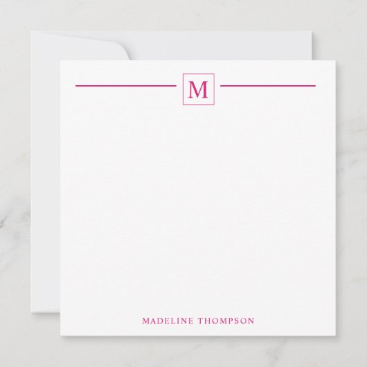 Moderne Minimalistische Magenta Monogram Line Mitteilungskarte (Vorderseite)