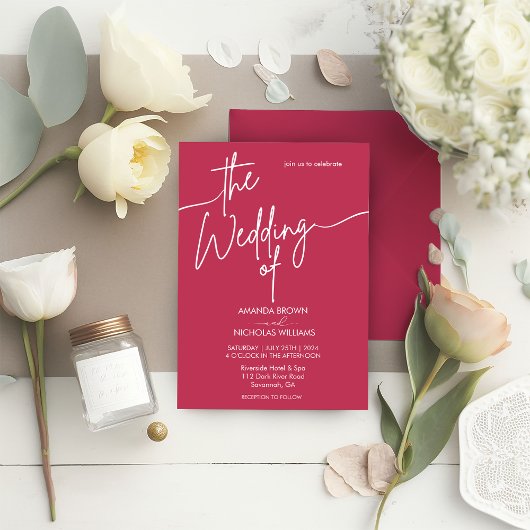 Moderne Minimalistische Magenta Red Wedding Einladung