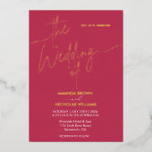 Moderne Minimalistische Magenta Red Wedding Folieneinladung (Vorderseite)