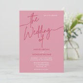 Moderne Minimalistische Magenta Rot und Rosa Hochz Einladung (Stehend Vorderseite)