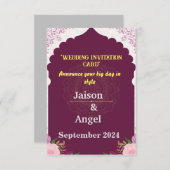 Moderne Minimalistische Magenta Stripe Wedding Einladung (Vorne/Hinten)