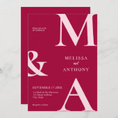 Moderne Minimalistische Magenta Wedding Einladung (Vorne/Hinten)
