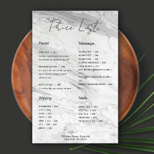 Moderne Minimalistische Marmorpreisliste Flyer