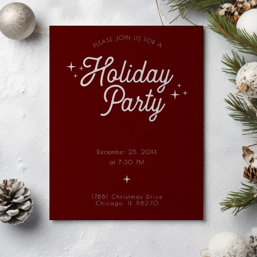 Moderne Minimalistische Maroon Red Holiday Party Einladung