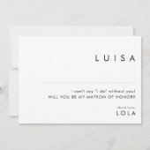 Moderne Minimalistische Matron of Honorar Vorschla Einladung (Rückseite)