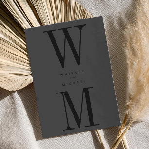Moderne Minimalistische Matte Black Monogram Weddi Einladung