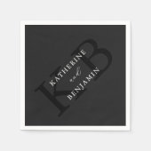 Moderne Minimalistische Matte Black Monogram Weddi Serviette (Vorderseite)
