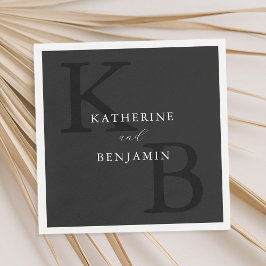 Moderne Minimalistische Matte Black Monogram Weddi Serviette