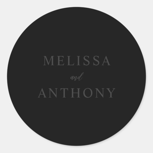 Moderne Minimalistische Matte Black Wedding Runder Aufkleber (Vorderseite)