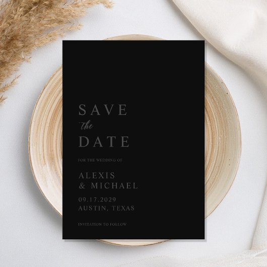 Moderne Minimalistische Matte Black Wedding Save The Date