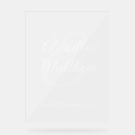 Moderne Minimalistische Mattierte Hochzeit Acrylschild (Vorderseite)