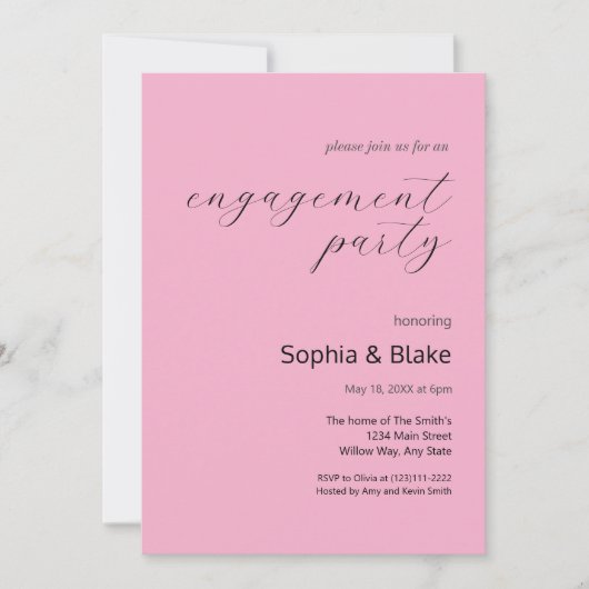 Moderne Minimalistische Mauve Pink-Engagement-Part Einladung (Vorderseite)