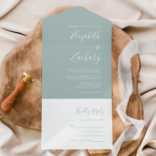 Moderne Minimalistische Meerwasserglas-Hochzeit All In One Einladung