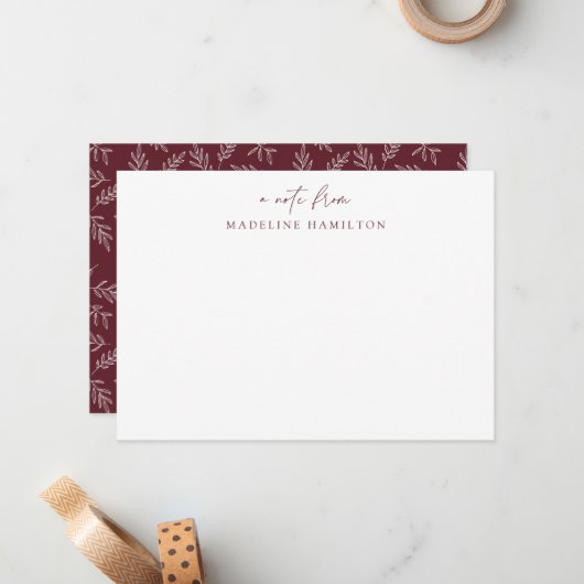 Moderne Minimalistische Merlot botanisch Personali Mitteilungskarte (Vorderseite/Rückseite Beispiel)