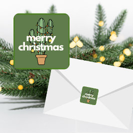 Moderne Minimalistische Merry Cactus Weihnachtsauf Quadratischer Aufkleber