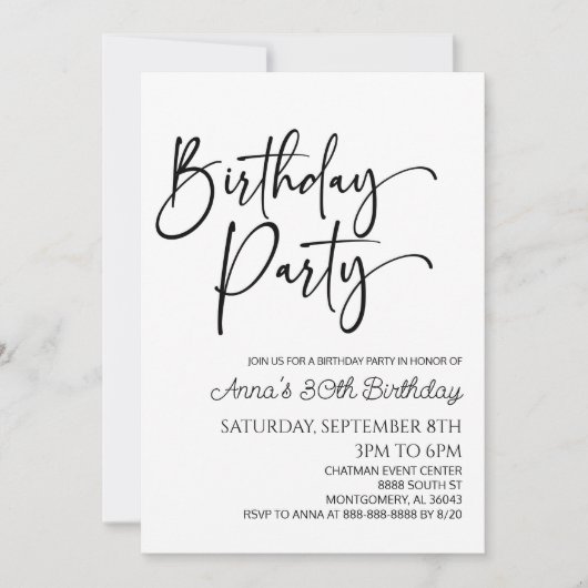 Moderne Minimalistische Minimal Einfache Geburtsta Einladung (Vorderseite)