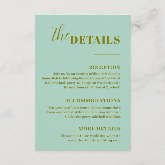 Moderne Minimalistische Minzgrün-Details Begleitkarte (Vorderseite)