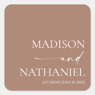 Moderne Minimalistische Mocha Mousse Wedding Quadratischer Aufkleber