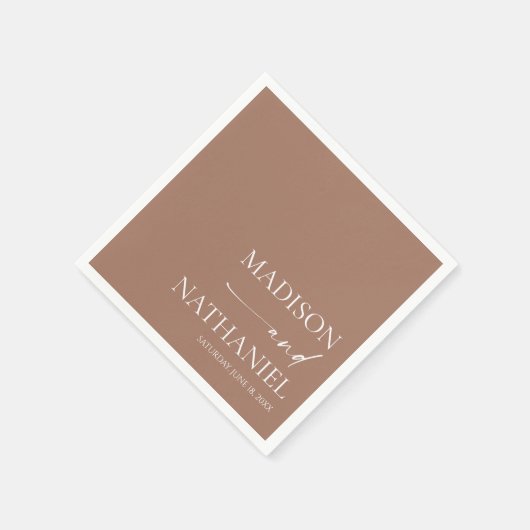 Moderne Minimalistische Mocha Mousse Wedding Serviette (Ecke)