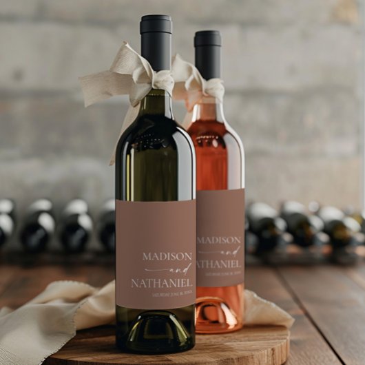 Moderne Minimalistische Mocha Mousse Wedding Weinetikett