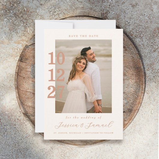 Moderne Minimalistische Mocha Script Foto Hochzeit Save The Date