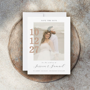 Moderne Minimalistische Mocha Script Foto Hochzeit Save The Date