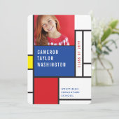 Moderne Minimalistische Mondrian Foto Graduation P Einladung (Stehend Vorderseite)