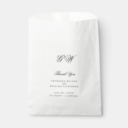 Moderne Minimalistische Mongram Script-Hochzeit Geschenktütchen (Vorderseite)