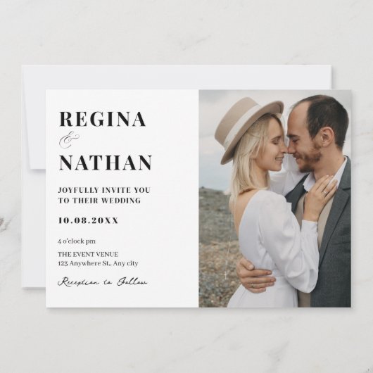 Moderne minimalistische Mono-Hochzeit Einladung (Rückseite)