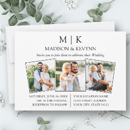 Moderne Minimalistische Monogram 3 Foto Hochzeit Einladung