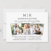 Moderne Minimalistische Monogram 3 Foto Hochzeit Einladung (Vorderseite)