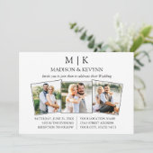 Moderne Minimalistische Monogram 3 Foto Hochzeit Einladung (Stehend Vorderseite)
