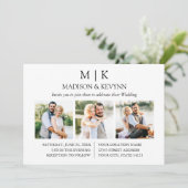 Moderne Minimalistische Monogram 3 Fotos Hochzeit Einladung (Stehend Vorderseite)
