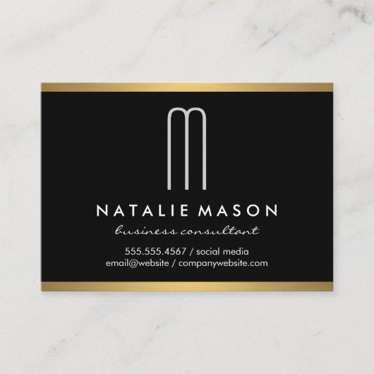 Moderne Minimalistische Monogram auf Black Gold Tr Visitenkarte (Vorderseite)