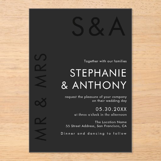 Moderne Minimalistische Monogram Black and White W Acryleinladungen (Vorderseite)