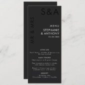 Moderne Minimalistische Monogram Black and White W Menükarte (Vorne/Hinten)