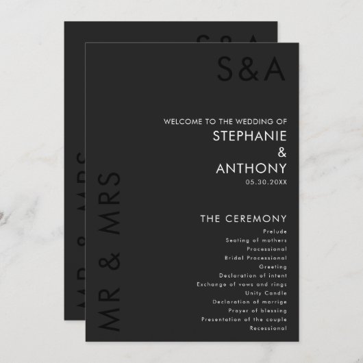 Moderne Minimalistische Monogram Black and White W Programm (Vorne/Hinten)