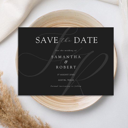 Moderne Minimalistische Monogram Black and White W Save The Date