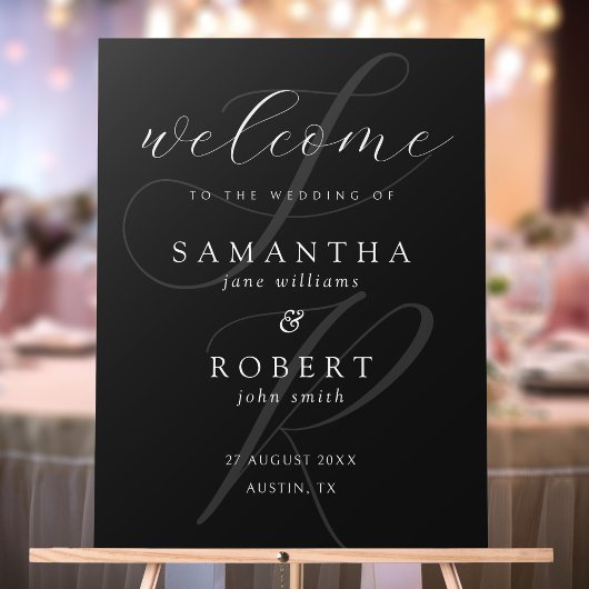 Moderne Minimalistische Monogram Black Wedding Wil Acrylschild