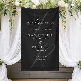 Moderne Minimalistische Monogram Black Wedding Wil Banner