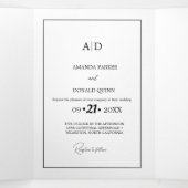 Moderne Minimalistische Monogram Black & White Wed Dreifach Gefaltete Einladung (Innenseite Mitte)