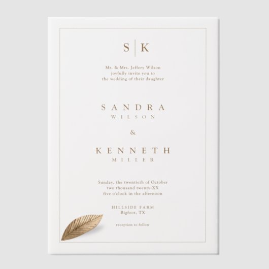 Moderne Minimalistische Monogram Gerahmte Hochzeit Pergament Einladungen (Vorderseite)