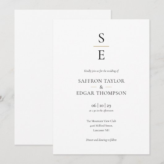 Moderne Minimalistische Monogram-Initials Wedding  Einladung (Vorne/Hinten)