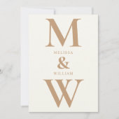 Moderne Minimalistische Monogram Ivory Tan Wedding Einladung (Vorderseite)