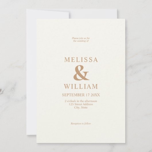 Moderne Minimalistische Monogram Ivory Tan Wedding Einladung (Rückseite)
