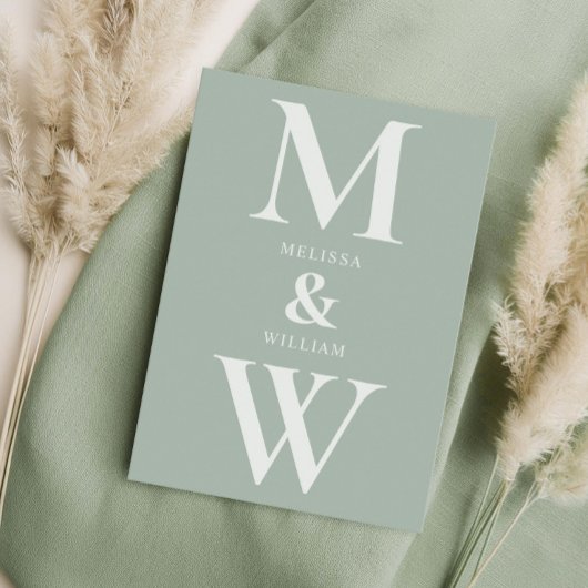 Moderne Minimalistische Monogram Sage Green Weddin Einladung