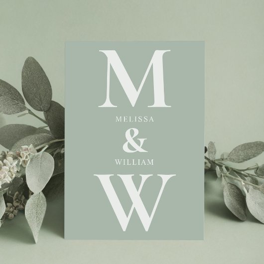 Moderne Minimalistische Monogram Sage Green Weddin Einladung