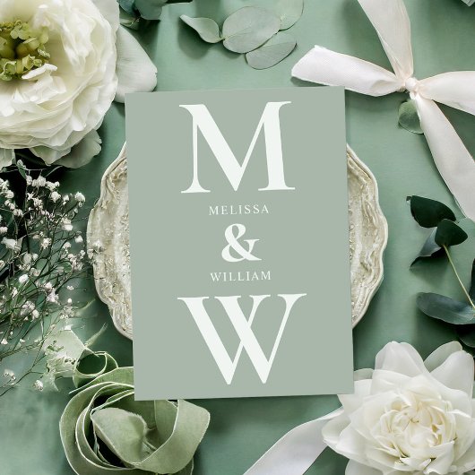 Moderne Minimalistische Monogram Sage Green Weddin Einladung